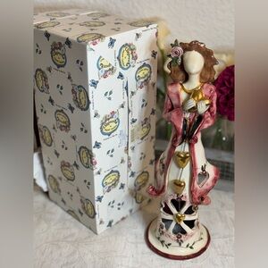 Heather Goldminc Blue Sky Clayworks 2002 Golden Hearts Lady Candle Holder W/Box